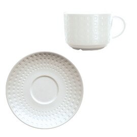 cup SATINIQUE with handle 180 ml porcelain white with relief with round saucer  H 58 mm product photo