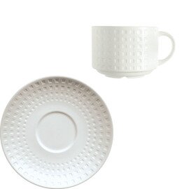 cup SATINIQUE with handle 270 ml porcelain cream white with relief with saucer product photo