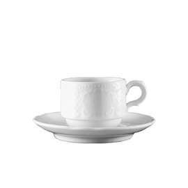 mocha saucer 90 ml with saucer SALZBURG curved lines porcelain white with relief product photo