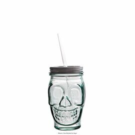 Skull Tumbler Skull 45 cl glass drinking straw with lid  H 145 mm product photo