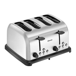 Toaster TB40, 4 slices, stainless steel brushed, 2 control panels, slot size: 144 x 3,5 cm, tanning levels: 1 - 6, functions: toasting, bagel toasting, defrosting, warming up, 2 removable crumb tray, control lamps product photo