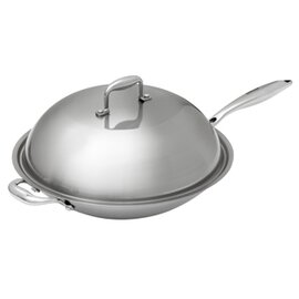 105831 Wokpfanne, passend zum Induktionstischwok "IW 35 PRO", Ø 380 mm, Höhe 110 mm, Inhalt: 5 l, Elelstahl, Kaltgriffe - Stiel- und Gegengriff, inkl. Edelstahldeckel product photo