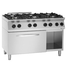 6 burner gas stove gastronorm 400 volts 6 kW (electric oven) 28.5 kW (gas) | oven | half-open base unit product photo