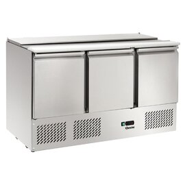 Cooling table for salads - Saladette - with recirculating air cooling, with foamed evaporator, with 3 doors and cutting board for 4 x GN 1/1, 150 mm deep product photo