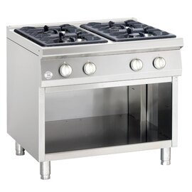 4-burner gas cooker &quot;900 series&quot;, stainless steel, with pilot flame, with two-burner burner, substructure open product photo