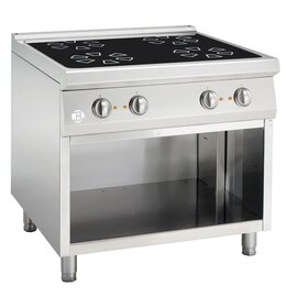 4-panels Ceranherd, series "900 Master", stainless steel, base open, dimensions; B "900" x "900" "H" "850" "900" "mm" " product photo