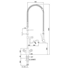 two handle mixer with dish spray 26L-1801B 1/2" outreach 400 mm discharge height 250 mm  H 1050 mm product photo  S