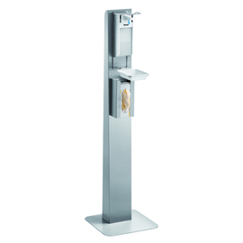 hygiene column DH1 1460 with arm lever floor model with towel dispenser | disinfectant dispenser | drip tray 400 mm x 400 mm H 1462 mm product photo