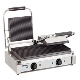 double contact grill | 230 volts | cast iron • grooved • grooved product photo