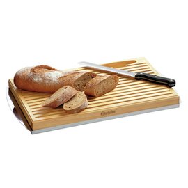 bread cutting board wood  • with crumb tray|knife | 475 mm  x 260 mm  H 40 mm product photo
