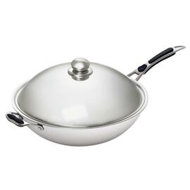 105981 Wokpfanne, passend zum Induktionswok "IW 35, Edelstahl, Kaltgriffe - Stiel und Gegengriff, Inhalt: 6 ltr., inkl. Edelstahldeckel, Ø 360 mm, H 110 mm, H inkl. Deckel 215 mm, 2,85 kg product photo  S
