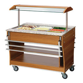 Hot buffet trolley wood | suitable for 3 x GN 1/1 with sneeze guard product photo  S