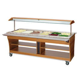 Hot buffet trolley wood | suitable for 6 x GN 1/1 with sneeze guard product photo  S