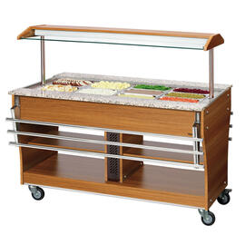 Hot buffet trolley wood | suitable for 4 x GN 1/1 with sneeze guard product photo  S