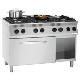 6 burner gas stove gastronorm 400 volts 6 kW (electric oven) 28.5 kW (gas) | oven | half-open base unit product photo