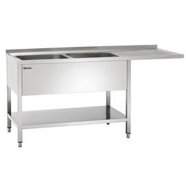 sink centre with drainboard on the right 2 basins | 400 x 500 x 250 mm with bottom shelf L 1600 mm W 700 mm product photo