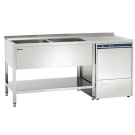 sink centre with drainboard on the right 2 basins | 400 x 500 x 250 mm with bottom shelf L 1600 mm W 700 mm product photo  S