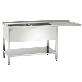 sink centre with drainboard on the right 2 basins | 500 x 500 x 250 mm with bottom shelf L 1800 mm W 700 mm product photo  S