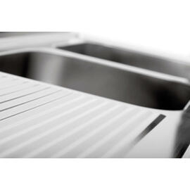 commercial sink unit with drainboard on the left 2 basins | 500 x 500 x 250 mm with bottom shelf L 1800 mm W 700 mm product photo  S