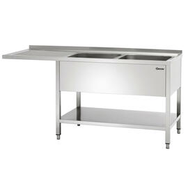 sink centre with drainboard on the left 2 basins | 500 x 500 x 250 mm with bottom shelf L 1800 mm W 700 mm product photo