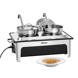 electric soup station with 2 pots 230 volts 2200 watts  L 636 mm  H 460 mm product photo