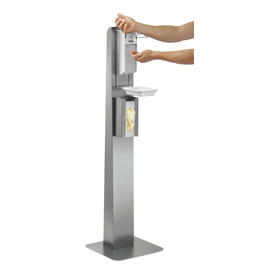 hygiene column DH1 1460 | suitable for glove dispenser K10 | disinfectant dispenser PS 0.9L-W | drip tray L 400 mm W 400 mm H 1462 mm product photo  S
