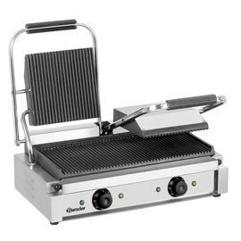double contact grill | 230 volts | cast iron • grooved • grooved product photo  S
