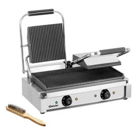 double contact grill | 230 volts | cast iron • grooved • grooved product photo