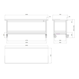 work table stainless steel wheeled with intermediate floor 700 mm x 2000 mm H 850 mm product photo  S