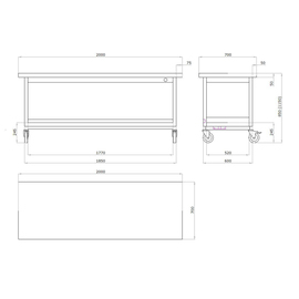 work table height-adjustable wheeled without ground floor L 2000 mm W 700 mm H 850 - 1150 mm product photo  S