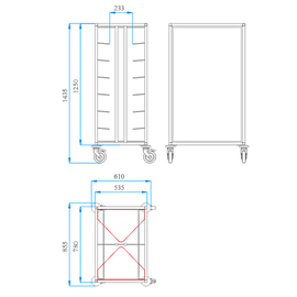 tray clearing trolley TAWALU 1/12 B-DT-175 H 1435 mm product photo  S
