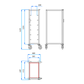 tray clearing trolley 1/6 GN TAWALU  | 325 x 530 mm  H 1445 mm | space between boards 175 mm product photo  S