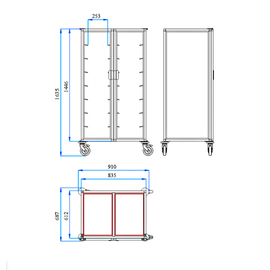 tray clearing trolley 2/14 EN TAWALU  | 370 x 530 mm  H 1650 mm | space between boards 175 mm product photo  S