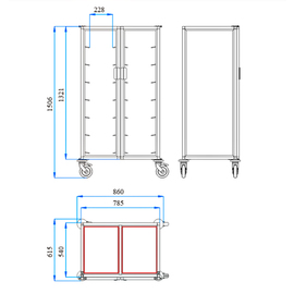 tray clearing trolley 2/14 UNI TAWALU  | 344 x 460 mm  H 1506 mm | space between boards 175 mm product photo  S