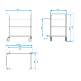 serving trolley VC 8x6/3 | 3 shelves 800 x 600 mm product photo  S