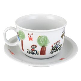breakfast cup with handle 350 ml porcelain multi-coloured decor "Flori" with saucer product photo  S