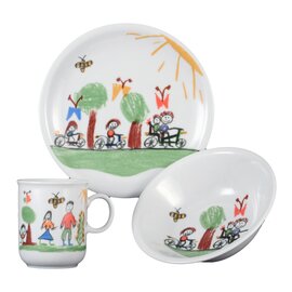 Children's set 3W &quot;COMPACT children's series&quot;, decor &quot;Flori&quot;, content: cup with handle 0,25 ltr., Breakfast plate Ø 20 cm, bowl round Ø 16 cm, (delivery in the gift box) product photo