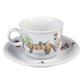 children cup with handle 210 ml porcelain multi-coloured decor "zoo" with saucer product photo  S