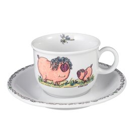 children cup with handle 210 ml porcelain multi-coloured decor "Piggeldy & Frederick" with saucer product photo