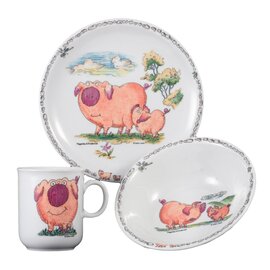 children's set porcelain multi-coloured | decor "Piggeldy & Frederick" mug | plate | bowl product photo