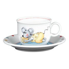 children cup with handle 210 ml porcelain multi-coloured Decor "mice" with saucer product photo