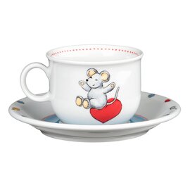 children cup with handle 210 ml porcelain multi-coloured Decor "mice" with saucer product photo  S