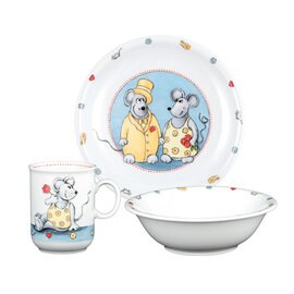children's set porcelain multi-coloured | Decor "mice" mug | plate | bowl product photo