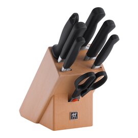 knife block PURE wood with 6 knives|sharpening steel|scissors product photo