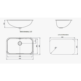 kitchen sink E 5 x 3 x 1.5 stainless steel 500 x 300 x 150 mm | outlet moulding | overflow protection product photo  S