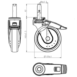 Plastic swivel castor (1 piece) with brake for serving trolleys SW 6x4 and SW 8x5 product photo