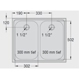 built-in double glass-rinsing basin ED 7.1 x 5.8 stainless steel 302 x 502 x 300 mm | outlet type center product photo  S