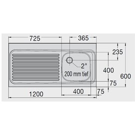 Sink Tops ES 12x6-4/2 RE with drainboard on the left 1 basin | 400 x 400 x 200 mm L 1200 mm W 600 mm product photo  S