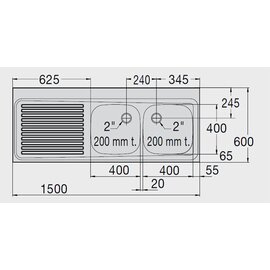 Sink Tops ZS 24x7 LI with drainboard on the right grooved 2 basins | 600 x 500 x 250 mm L 2400 mm W 700 mm product photo  S