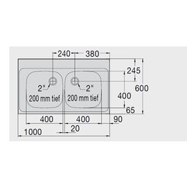 Sink Tops Z 10x6-4 2 basins | 400 x 400 x 200 mm L 1000 mm W 600 mm product photo  S